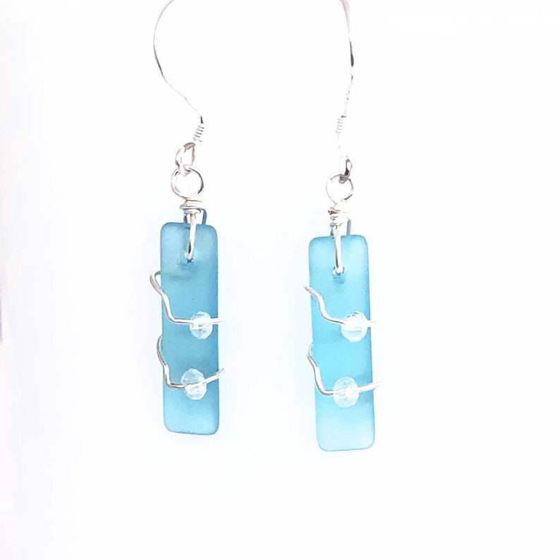 Ready to ship gift for her SEAFOAM BLUE seaglass earrings Ladies Christmas gift | Wire wrapped sea glass jewelry