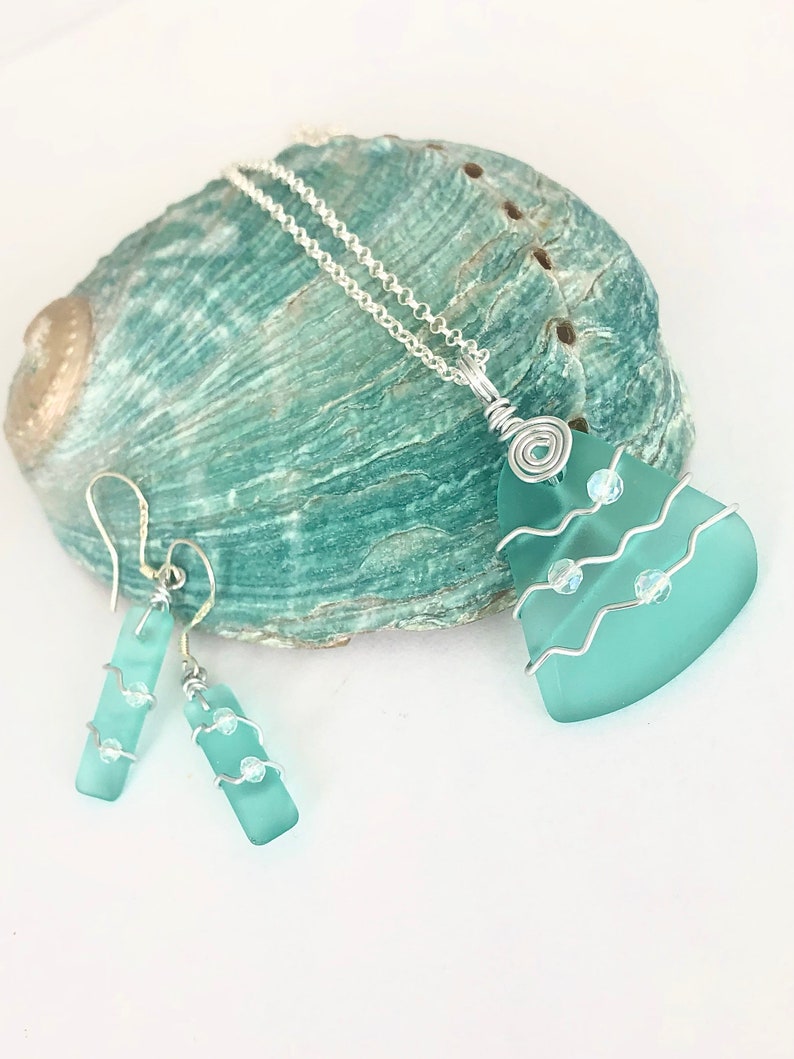 Ready to ship gift for her SEAFOAM BLUE seaglass earrings Ladies Christmas gift | Wire wrapped sea glass jewelry