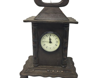Vintage Battery Operated Wooden Clock with Door that Opens for Storage