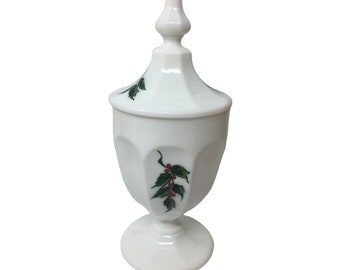 Vintage Westmoreland Handbemalte Weihnachts-Weihnachts-Milchglas-Konfektschale mit Deckel