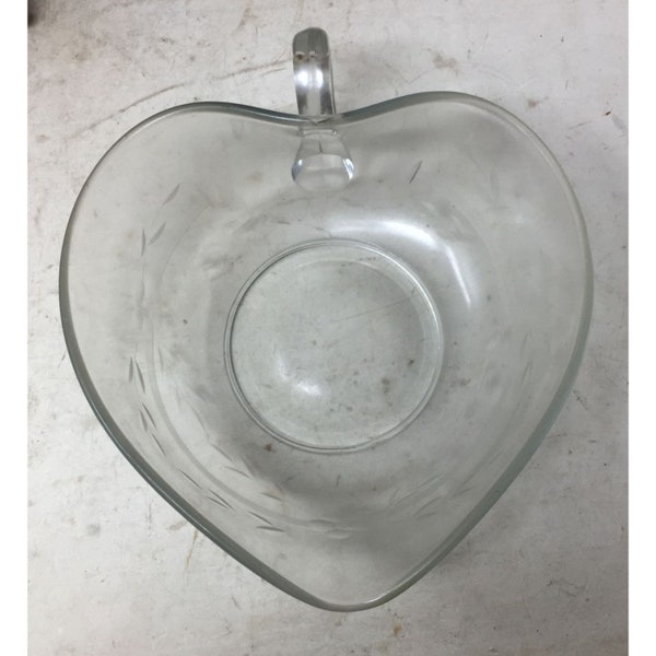 Vintage Large Clear Glass Heart/Leaf Shaped Bowl with Handle