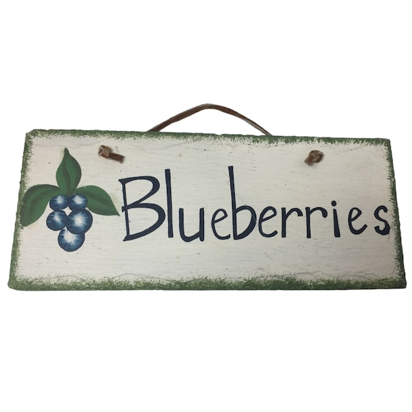 Vintage Blueberries ceramic Hand Painted Sign- 10.5 by 4.5 inches