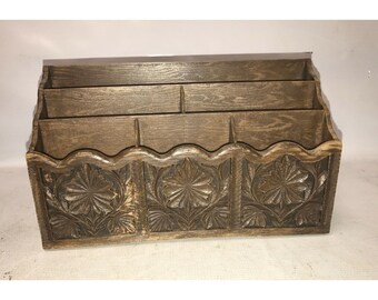 Vintage Faux Wood GRAIN Lerner DESK ORGANIZER Letter Mail Holder