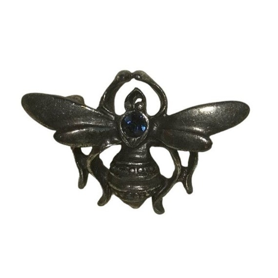 Small Vintage Silver Tone Bee Pin/Brooch with Blu… - image 4