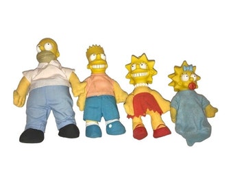Vintage SIMPSONS family Dolls - Homer, Bart, Lisa and Maggie - TV Show Memorabilia, Matt Groening Collectible - some dirt on backs of clothi