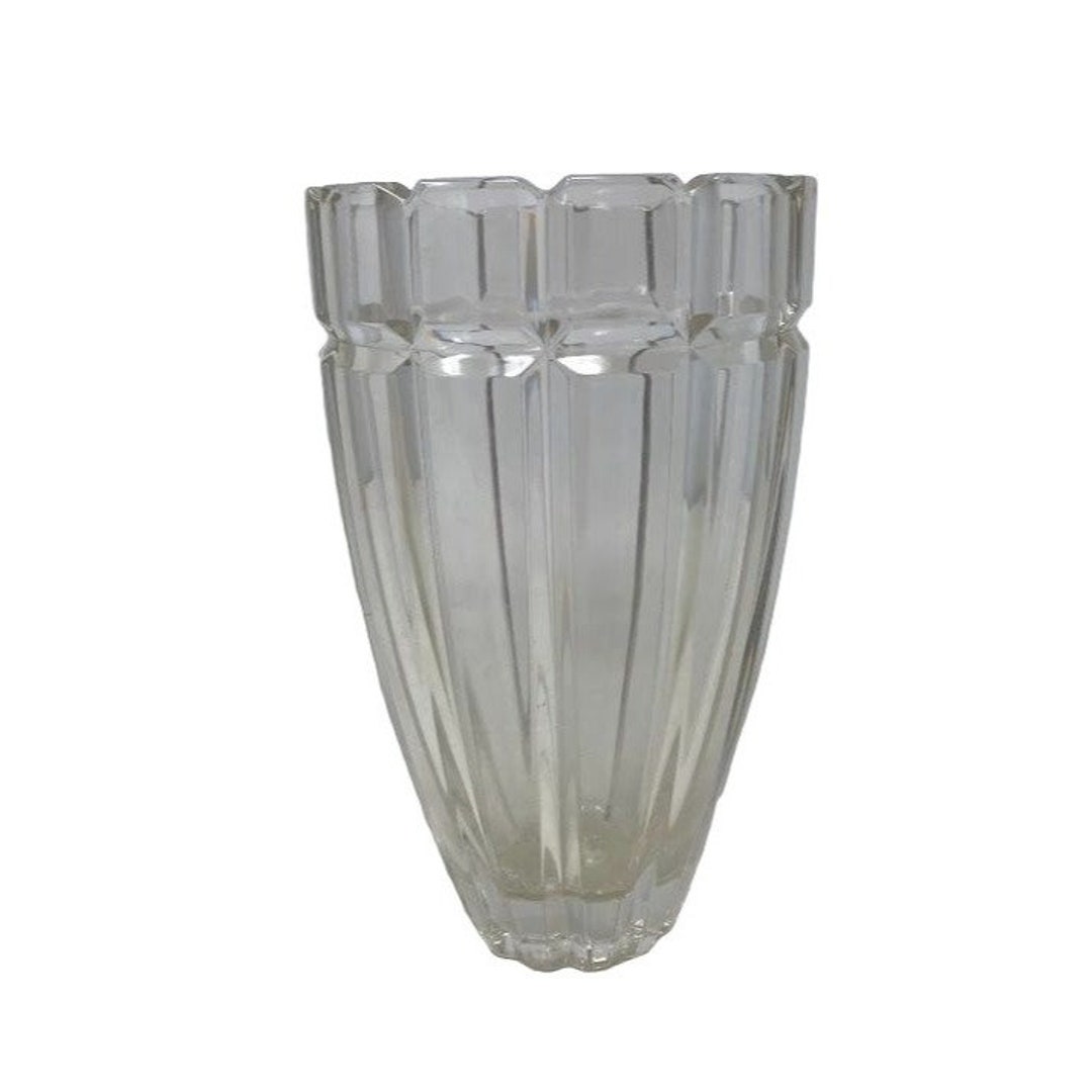 Leaded CRYSTAL Vase Clean Ridged Design Approx. 8.5tall Very Good