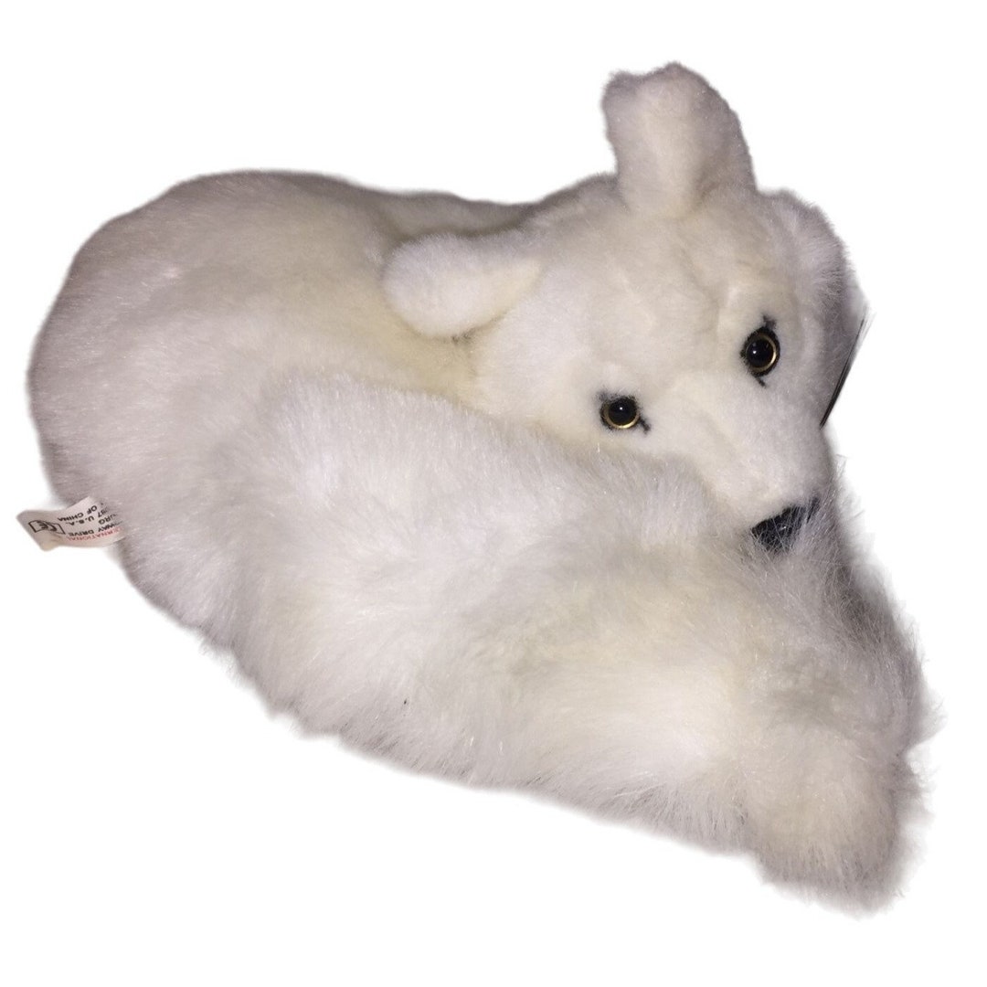Curled up White Fox Plush Vintage Stuffed Animal Plush Etsy