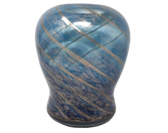 Blue Art Glass Vase - Gold Painted Lines -  Flower Vase - Art Vase