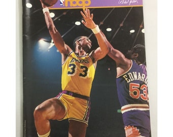 vintage signé Hoop Basketball Magazine Kareem Abdul Jabbar Los Angeles Lakers # 33