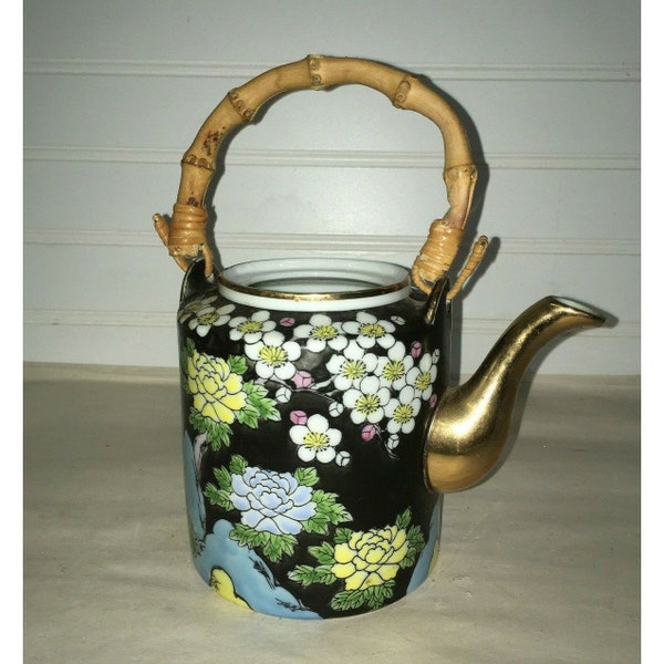 Vintage Japanese Style TEAPOT with BAMBOO handle - Asian Tea - free shipping