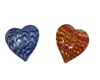 Pair of Art Glass Magnets - Red and Blue Heart Glass Magnets