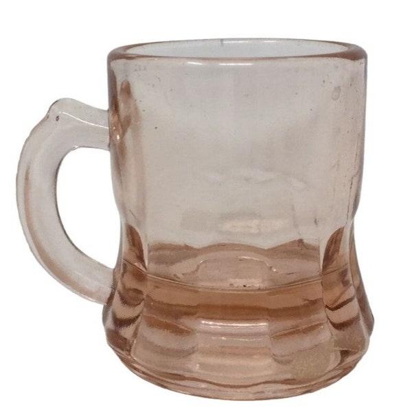 Pink Rose Glass handled Mug Shotglass - Vintage Colored Glass Barware