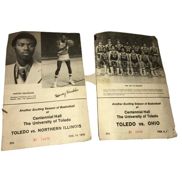 Vintage College Basketball Memorabilia - Univ. of Toledo Vs. Northern Illinois & Toledo Vs. Ohio - Harvey Knuckles Autograph