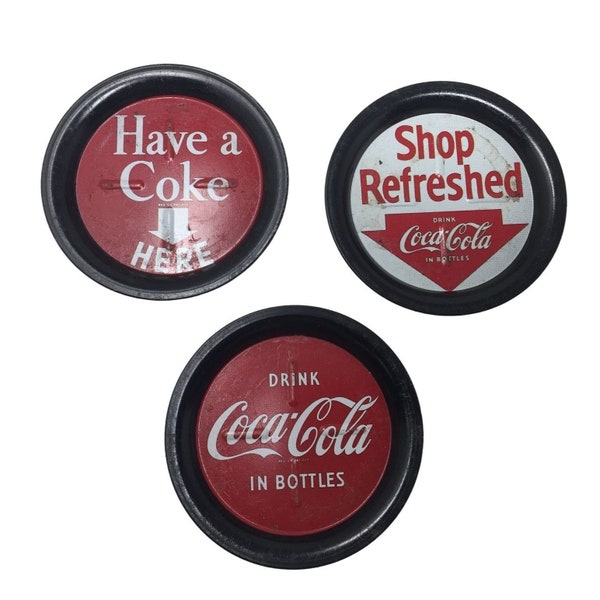 Vintage Coca-Cola Tin Coasters (3) Red white and black coaster set - Vintage Advertising