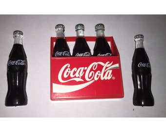 Vintage 1995 Mini 5 Pack of Coca Cola Bottles Refrigerator Magnet
