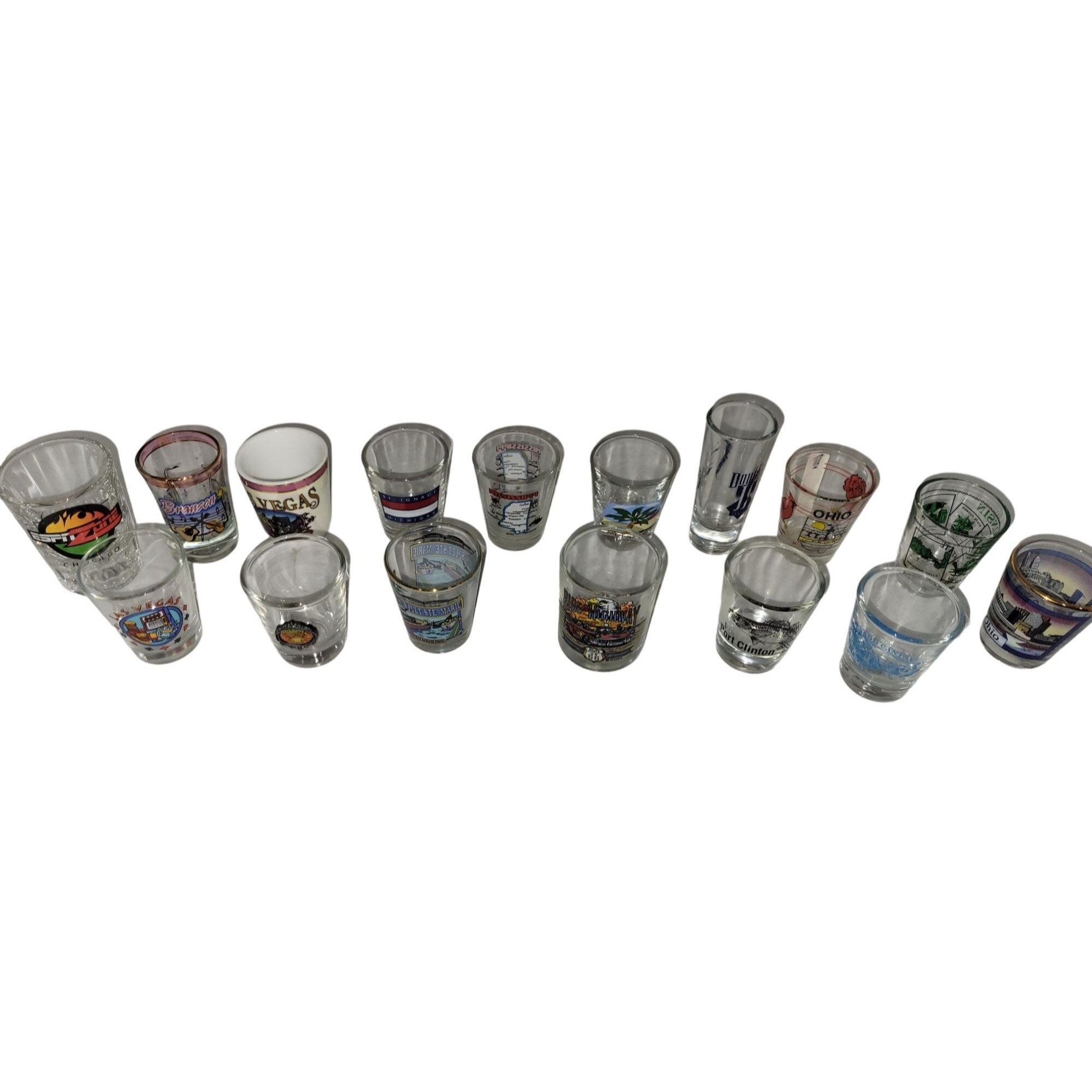 16 Souvenir Shot Glasses Las Vegas, Espn, Double JJ, OHIO, Branson
