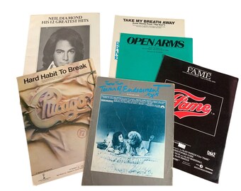 1980s Songs SHEET MUSIC Set Top Gun, Neil Diamond, Fame, Chicago, Open Arms & More