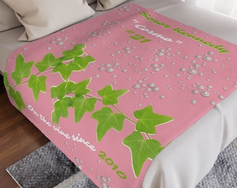 Custom Sorority Pink Blanket | Personalized Gift Throw | Green Leaf Decor Bedding Bedspread Paraphernalia | Initiation Gift Soror Keepsake