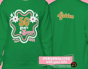 Sorority 50 Year Soror Sweatshirt | Custom 50th Anniversary Green Shirt for Golden Members | Personalized D9 Chapter & Initiation Year Gift