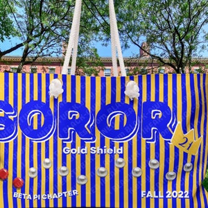 Soror Weekender Bag | Sorority Handbag in Blue & Golden Yellow | SIGMAversary Gift for Her | Custom Beach Tote D9 | SOROR or RHOYAL Print