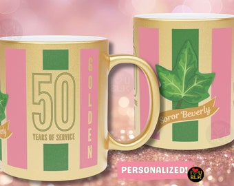 Golden 50th Sorority Anniversary Mug | 50 Year D9 Greek Soror Milestone Keepsake | Pretty Gifts for Goldens | Coffee Tea Cup Grandmom Gift