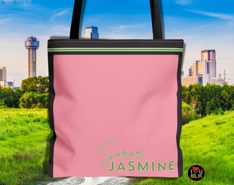 Soror Tote | Custom Pink and Green Sorority Bag | Black Convention Handbag | New Initiate Crossing Gift | Personalized D9 Graduation for Her