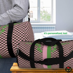 Pink Green Check Sorority Duffel Bag | Custom Travel Bags for College Women | Line Sister Soror Initiation Crossing Gift | Girls Gym Bag