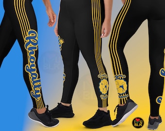 Black Rhoyalty Women&#39;s Leggings | Sigma Woman Gold Rho yalty | Blue Sorority Soror Athletic Sportswear for Pretty Poodle College Girls