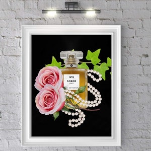 Sorority Crossing Gift | Themed Art Print | Bedroom Wall Art 11 x 14 Perfume Bottle | Pink Wall Decor | Ivies Rose Green Leaf Poster
