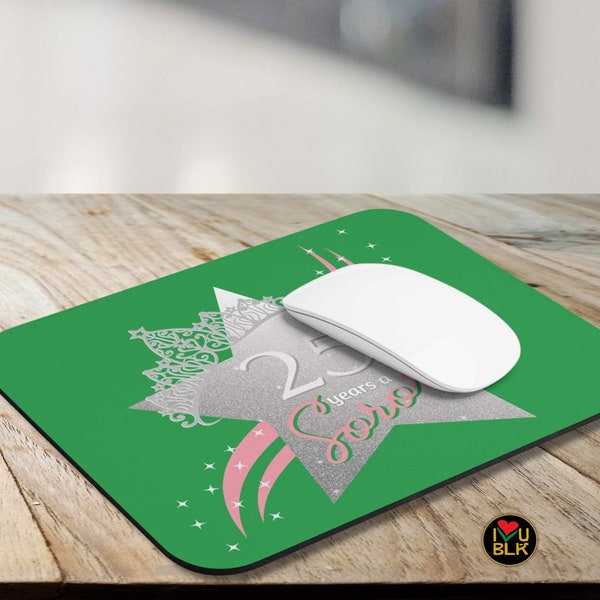 25 Year Silver Anniversary Mousepad | Soror 25th Year Milestone Mousepad Sorority Gift | Pink Office Accessories Green Computer Mouse Pad