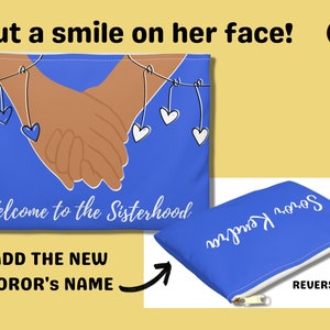 Blue Soror Cosmetics Bag Personalized Sorority Gifts D9 Greek Crossing Gifts Probate Initiation Present Welcome to the Sisterhood image 3