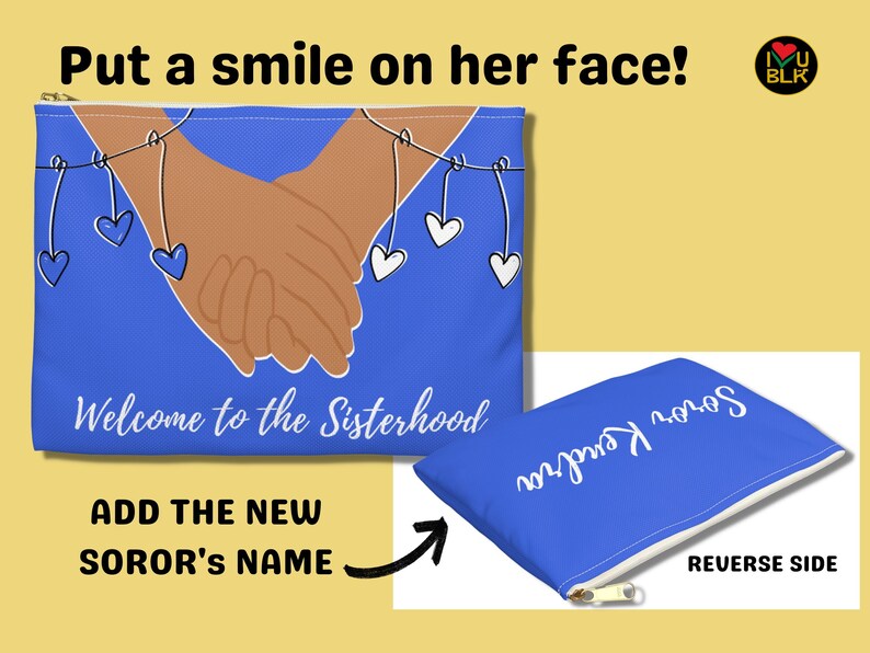 Blue Soror Cosmetics Bag Personalized Sorority Gifts D9 Greek Crossing Gifts Probate Initiation Present Welcome to the Sisterhood image 3