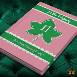 Pink Sorority Hardcover Journal | Personalized Soror Green Graphic Notebook | Line Sister Reunion Gift for Her | Crossing Initiate Gift