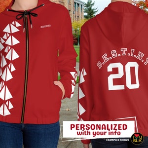 Red Sorority Custom Line Jacket Hoodie | Soror Number Zipped Paraphernalia | Red White College Greeks  | Personalized Sorority Gift for Her