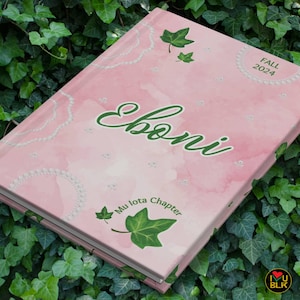 Pink Sorority Journal | Personalized Soror Diary | Pretty Ivy Leaf Notebook Customizable | Chapter Name Initiation Crossing Divine D9 Gift