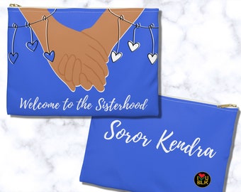 Blue Soror Kosmetiktasche | Personalisierte Schwesternschaft Geschenke | D9 Griechische Kreuzung Geschenke | Nachlass Initiation Geschenk | Willkommen bei den Schwestern