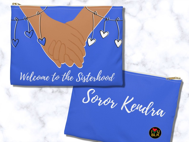 Blue Soror Cosmetics Bag Personalized Sorority Gifts D9 Greek Crossing Gifts Probate Initiation Present Welcome to the Sisterhood image 1