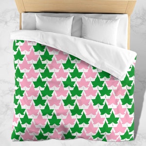 Pink Green Bedding for Women | Sorority Gifts  | Leaves Duvet Cover | College Dorm Home Decor | Initiation Crossing Gift Bed Comforter