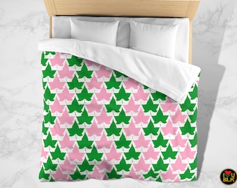 Pink Green Bedding for Women | Sorority Gifts  | Leaves Duvet Cover | College Dorm Home Decor | Initiation Crossing Gift Bed Comforter