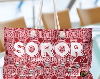 Soror Red Handbag | Sorority Anniversary Line Reunion Weekender Bag | Crossing Gift | Initiation Greek Women | Red and White Beach Tote