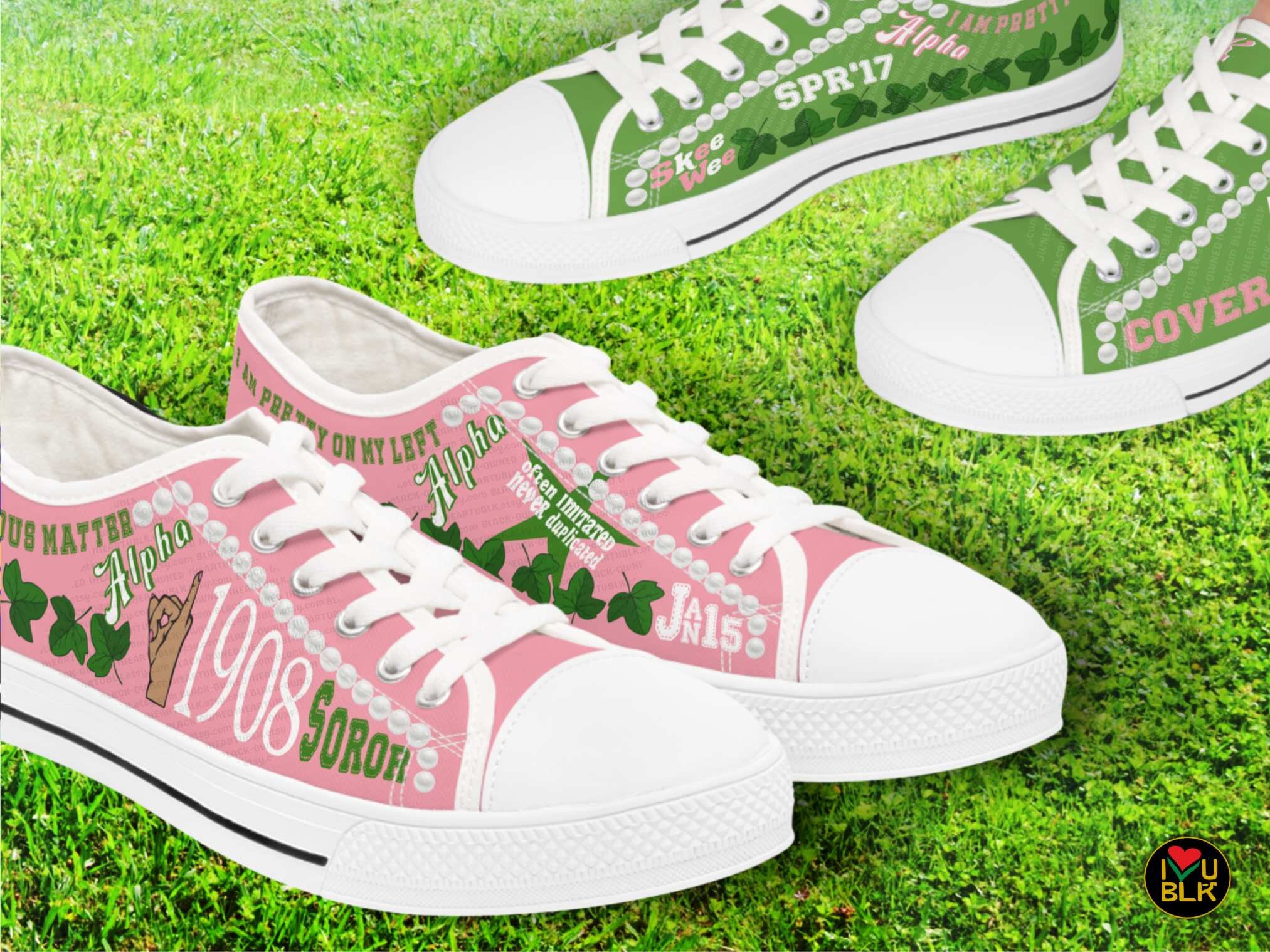 Personalized AKA Sneakers AKA Shoes Aka Paraphernalia Aka Sorority Sneakers  Customized AKA Footwear Pink and Green Tennis Shoes - Etsy