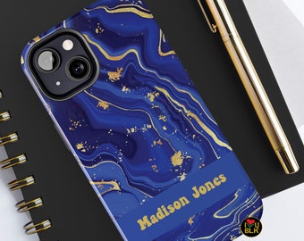 Blue and Gold Phone Case  | Swirls Design Tough Cell Cases | Sorority Gifts Under 30 for Her | Custom Personalized Cellphone Protector