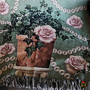 Sorority Pink Green Woven Blanket | Ivy Pearl Rose Decor | Cotton Throw | Soror Gift for Legacy Initiation Crossing Probate D9 Line Sister