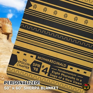 Fraternity Sphinx Personalized Blanket | Black Gold Fleece Sherpa | D9 Line Brother Husband Brother Son Christmas Crossing Initiation Gift