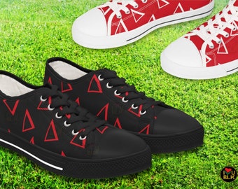 Red Sorority Sneakers | Greek Letter Black Sneakers for College Women | Stepping Strolling Footwear Gear | Unique Sorority Gifts for Her