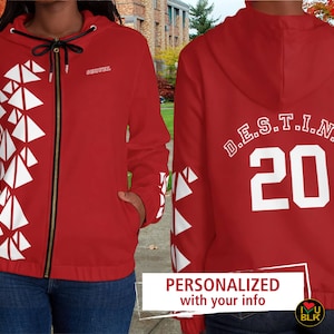 Red Sorority Custom Line Jacket Hoodie | Soror Number Zipped Paraphernalia | Red White College Greeks  | Personalized Sorority Gift for Her