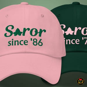 Custom Pink Soror Baseball Cap | Green Embroidered Soror Personalized Initiation Date Paraphernalia Unique Sorority Gift | Gifts for Her
