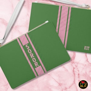 Soror Custom Clutch Bag | Green Handbag | Pink Women Wristlet | Cute Paraphernalia | Sorority Purse | Line Sister Crossing Gifts for Her