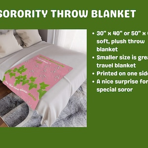 Benutzerdefinierte Sorority Pink Decke Personalisierter Geschenküberwurf Grünes Blatt Decor Bettwäsche Tagesdecke Utensilien Initiationsgeschenk Soror Andenken Bild 5