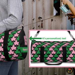 Green Pink Black Duffel Bag for Women | Custom Bags for Girls | Sorority Line Sister Soror Initiation Crossing Gift | Leaf Gym Bag for Women